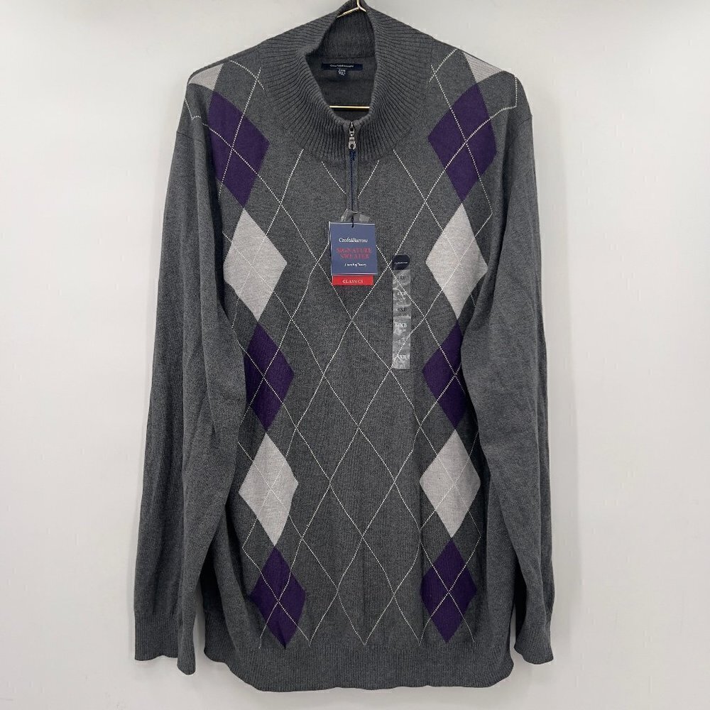Croft & Barrow Plus Mens Quarter Zip Gray Mock Sweater. NWT